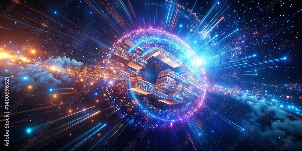 Poster abstract word cloud flythrough loop with bokeh background - futuristic data visualization