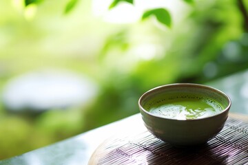 hot cup of matcha green tea