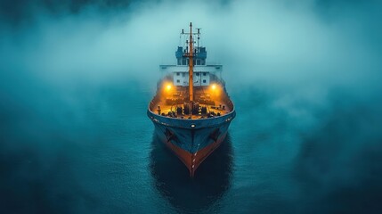 Fototapeta premium Cargo ship in foggy sea