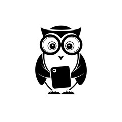 A wise owl wearing glasses and holding a tablet © ParbotiRani