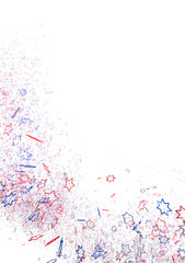 Festive background with confetti in the shape of stars in the color of the American flag. US independence day.
