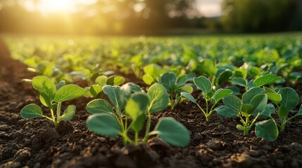Young sprouts in cultivated field