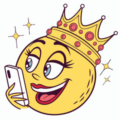 Selfie queen emoji with crown and makeup