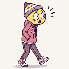Naklejka premium Shocked emoji with trendy streetwear and beanie