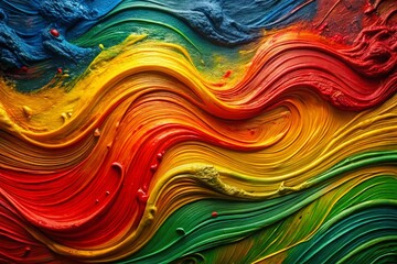 Abstract Layered Paint Texture Background with Vibrant Red, Yellow, Green, and Blue Waves - Low Light Photography