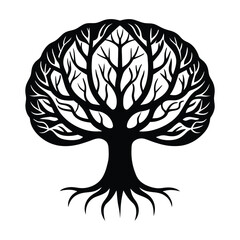 A brain combined with tree roots on white background