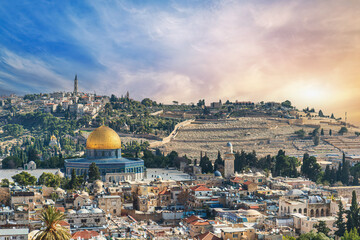 Shining Dome of the Rock in the Old City of Jerusalem, Israel