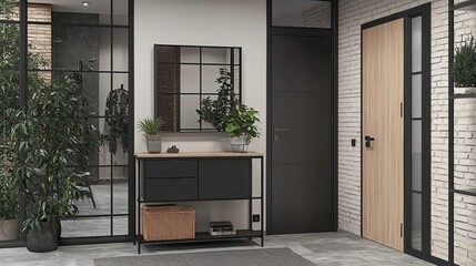 Modern Minimalist Entryway with Sleek Console Table and Stylish Décor Elements