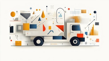 Fototapeta premium Modern delivery truck with abstract geometric elements