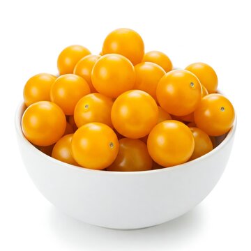 Bowl with fresh yellow Tomberry tomatoes isolated on white background&nbsp;