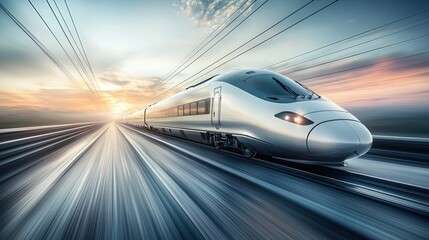 Fototapeta premium High-speed train at sunrise