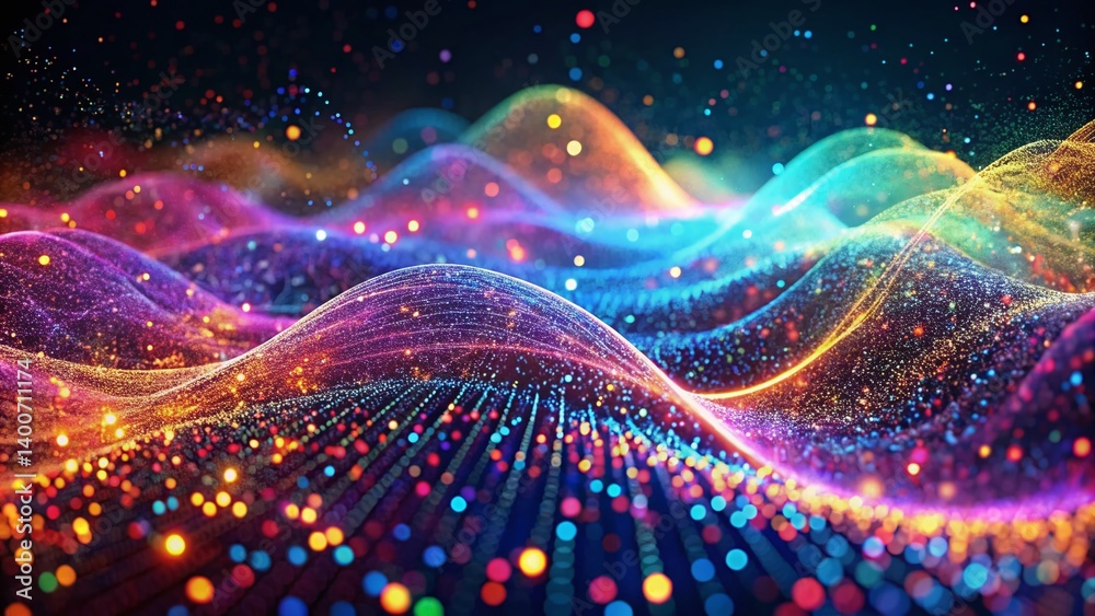 Poster abstract digital wave: dynamic particle pattern, generative ai art, internet technology