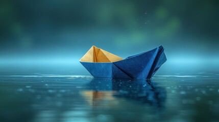Origami boat on water