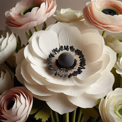 Realistic Cream and Blush Paper Flower Bouquet – Close-Up Floral Art