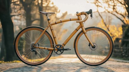 Obraz premium Bamboo bicycle, golden hues