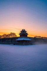 Obraz premium arafed building in the middle of a snow covered field