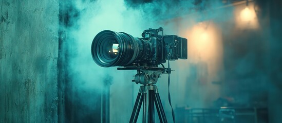 Fototapeta premium Professional camera filming in smoky studio