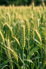 there is a field of wheat that is growing in the sun
