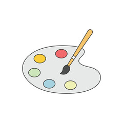 palette with paints and brushes