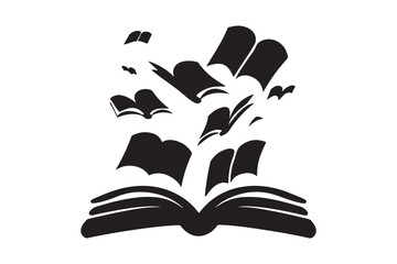 Flying Open Book Silhouette Icon Knowledge, Library, and Education Concept Vector