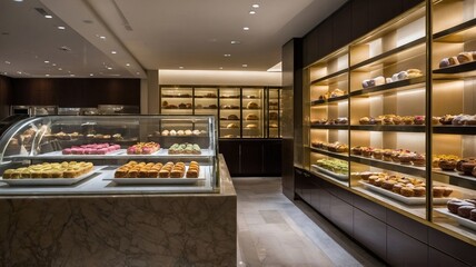 Fresh bread in a bakery and market with a woman shopping and preparing for breakfast