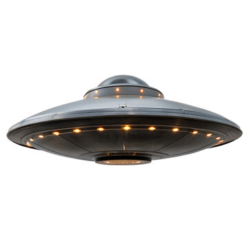 A Detailed View of a Classic isolated on transparent background Generative AI Flying Saucer Spaceship Model with Illuminated Lights