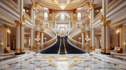 Obraz premium Grandiose Palace Interior: Opulent Staircase and Marble Hall