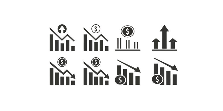 Print   Up and down graph chart vector icon set. growth increase and decrease sign. economy rise and decline symbol.