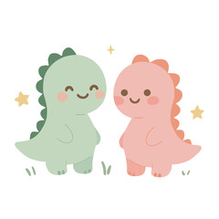 Cute baby dinosaur clipart with transparent background – pastel green and pink kawaii cartoon dinos with stars