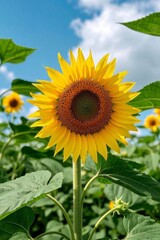 Fototapeta premium there is a large sunflower in the middle of a field