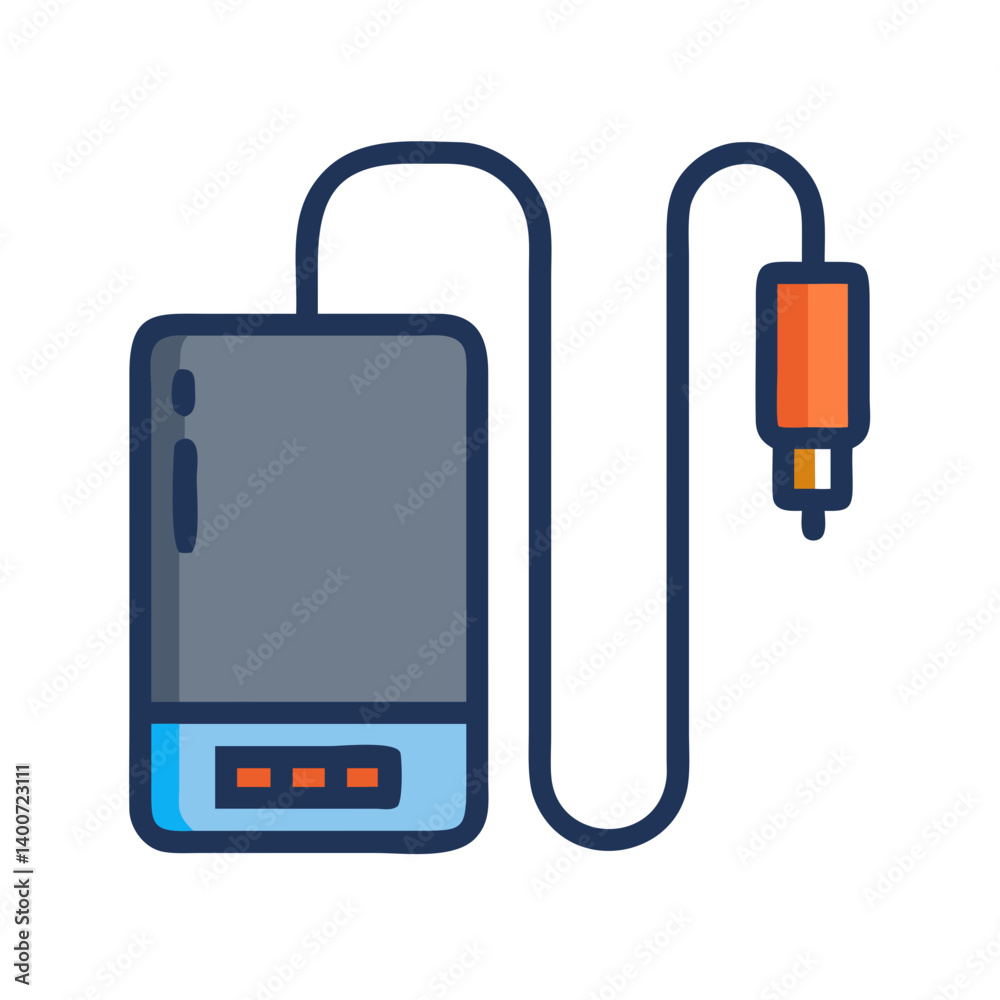 Fototapete external hard drive with usb cable icon representing portable data storage and file transfer