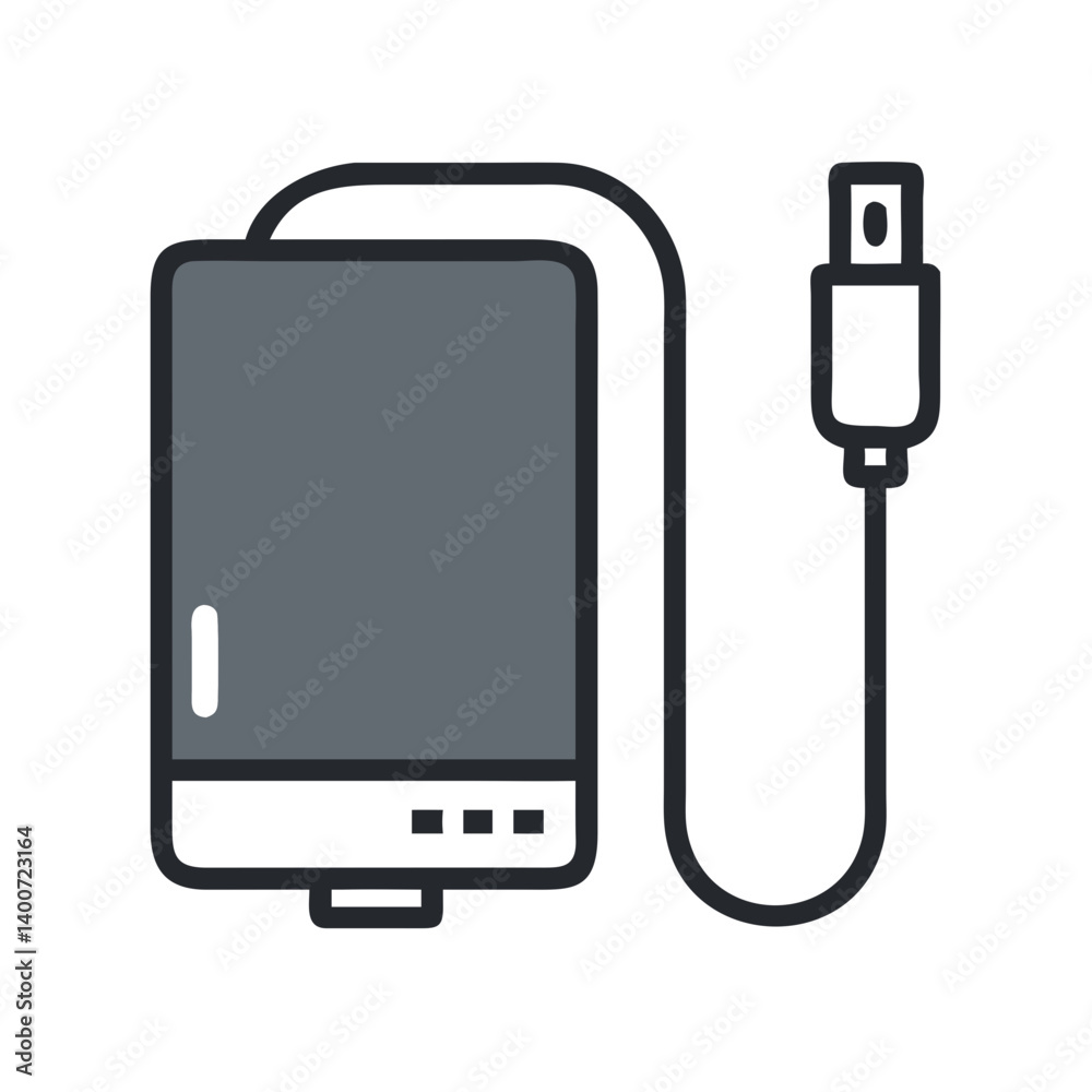 Fototapete external hard drive with usb cable icon representing data storage and file transfer
