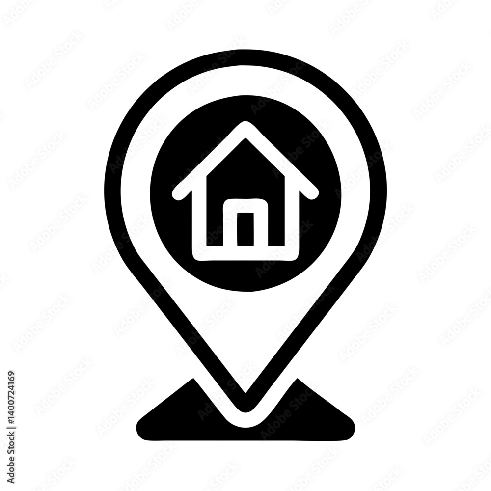 Poster Home Location Pin Marker Icon Representing Property Address and Geographic Position