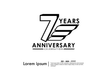 7th years anniversary celebration emblem. black 50anniversary logo isolated with ribbons on white background. vector illustration template design for web, flyers, poster, greeting card