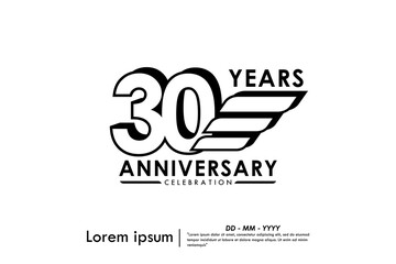 30th years anniversary celebration emblem. black 50anniversary logo isolated with ribbons on white background. vector illustration template design for web, flyers, poster, greeting card