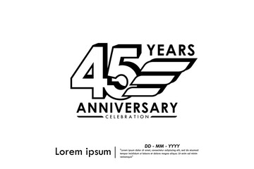 45th years anniversary celebration emblem. black 50anniversary logo isolated with ribbons on white background. vector illustration template design for web, flyers, poster, greeting card