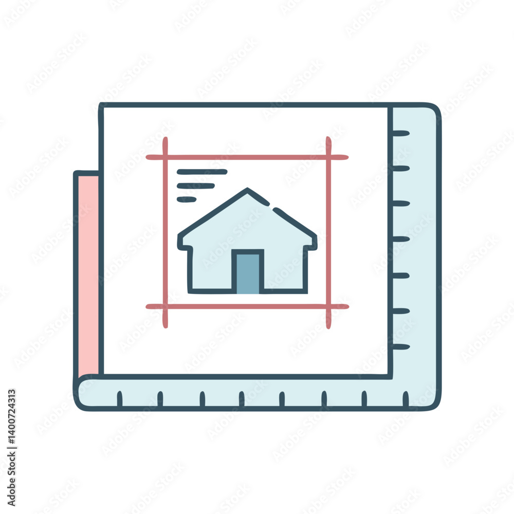 Poster house floorplan blueprint with ruler icon representing architectural design and construction plannin