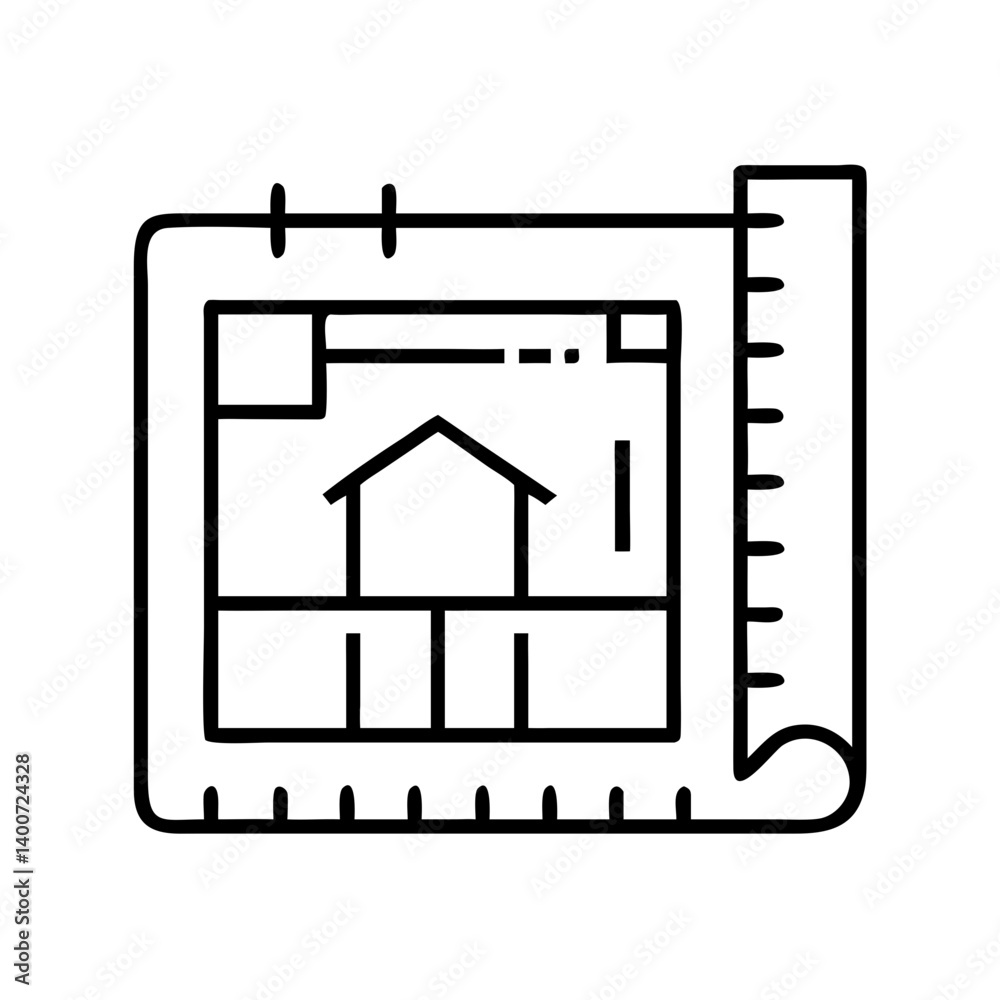 Poster house floorplan blueprint with ruler icon representing architectural design and construction plannin