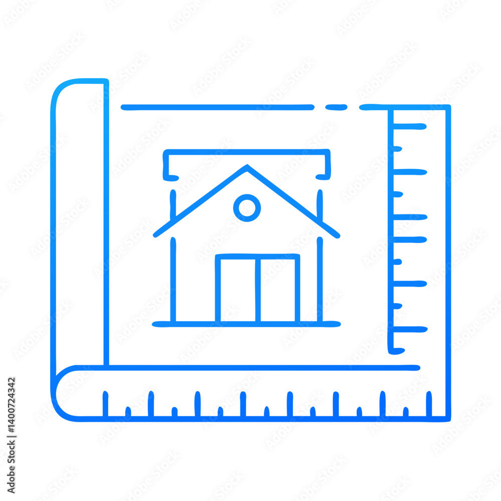 Poster house floorplan blueprint with ruler icon representing architectural design and construction plannin