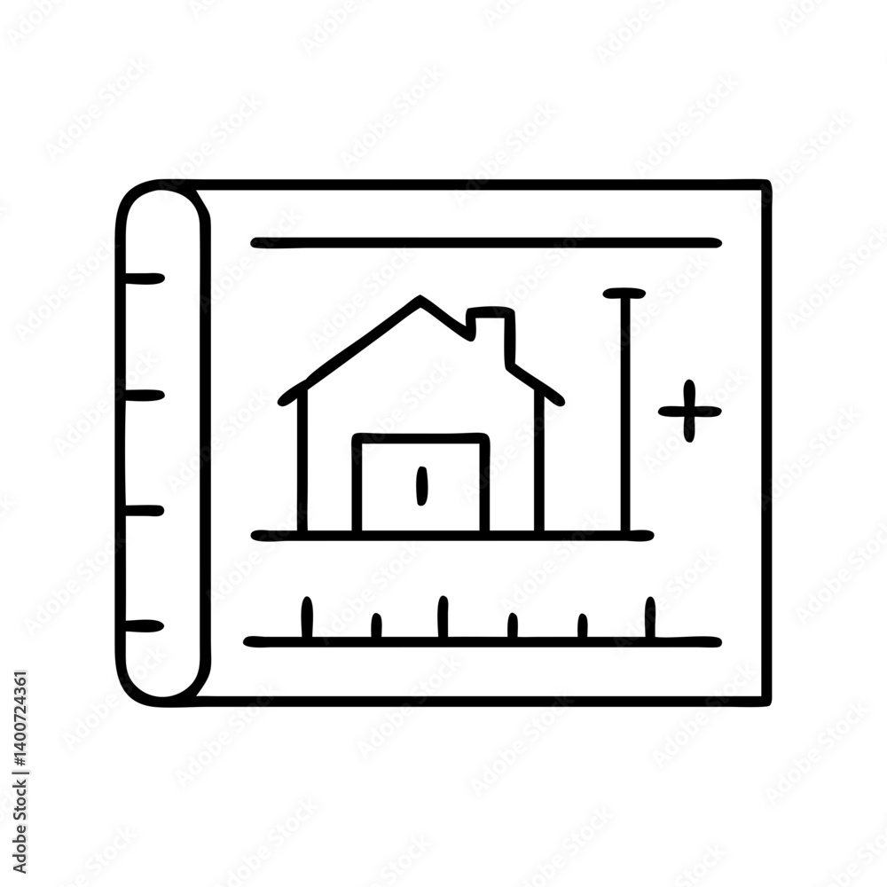 Poster house floorplan blueprint with ruler icon representing architectural design and construction plannin
