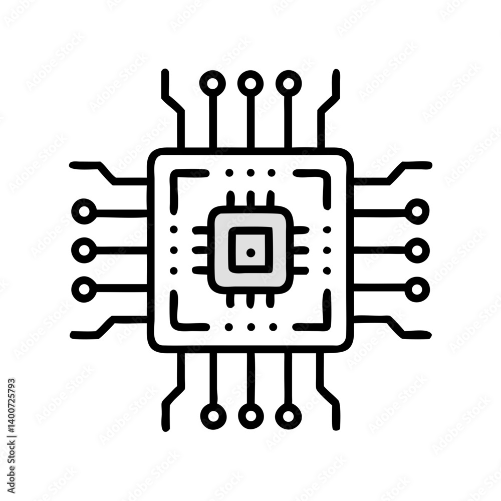 Poster Processor Chip with Circuit Icon Representing Computer Hardware and Data Processing Unit