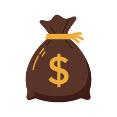 Financial Abundance: A brown sack of money, tied with a golden string, is a symbol of wealth and prosperity in a vibrant illustration, evoking a sense of security and success.