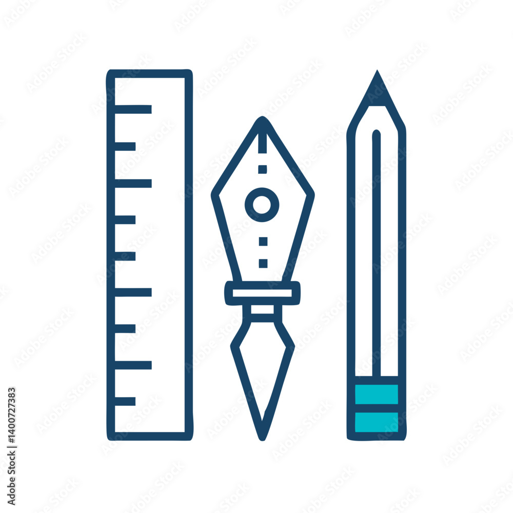 Poster ruler and fountain pen icon representing precision drawing and professional writing tools
