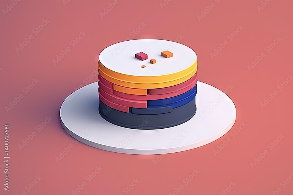 Poster 3d business graph with organized bars and information blocks. abstract infographic element. business