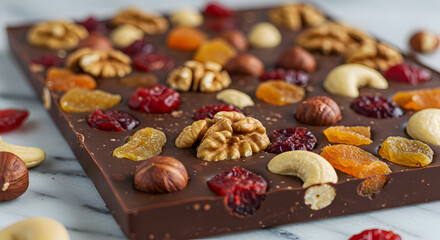 Artisanal Vegan Chocolate Bar With Assorted Nuts And Dried Fruits Toppings