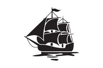 Vintage Pirate Ship Silhouette Classic Black Sailing Boat Clipart Illustration