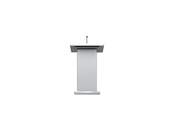 Modern Wooden and Metal Lectern with Dual Microphones for Presentations.