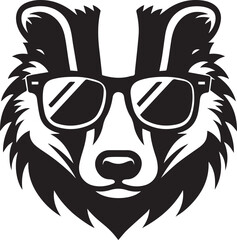 Obraz premium badger head clipart Silhouette, badger head illustration, badger head with sunglass silhouette vector isolated on white background
