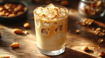 Iced coffee drink with almonds