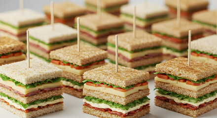 Delicious Mini Layered Sandwiches on Skewer Sticks, Fresh and Neat